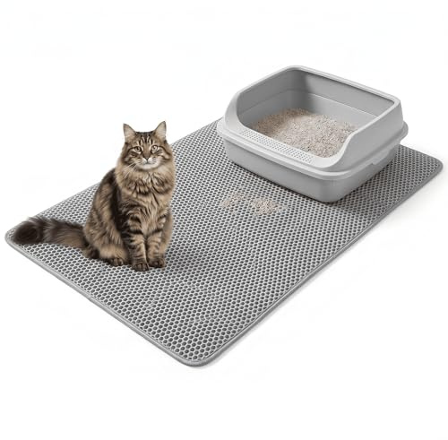 JOINPAYA Katzenstreumatte 47.24 X 27.56 in Doppellagige Wabenstruktur Waschbare Schmutzfangmatte Rutschfest Wasserdichte Urindichte Katzenklo-Bodenmatte Für Katzentoilette Grau
