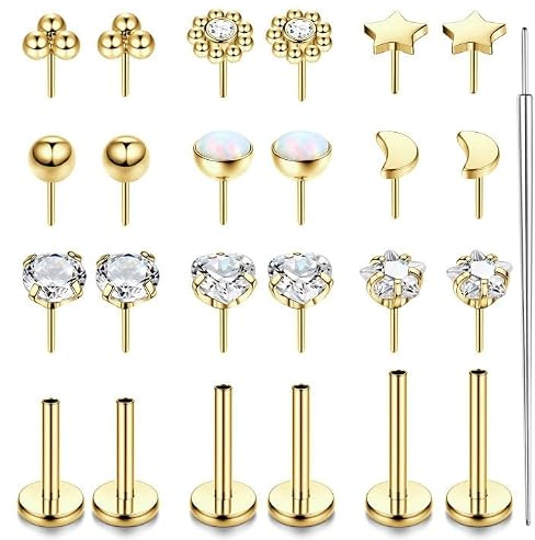 Krfy Tragus Helix Piercings Chirurgenstahl Flatback Nasenpiercing | Hypoallergenic Cartilage Stud,Gewindelose Einschieben Conch Knorpel Ohrringe Set, Lippenpiercing Labret Piercing Ohr