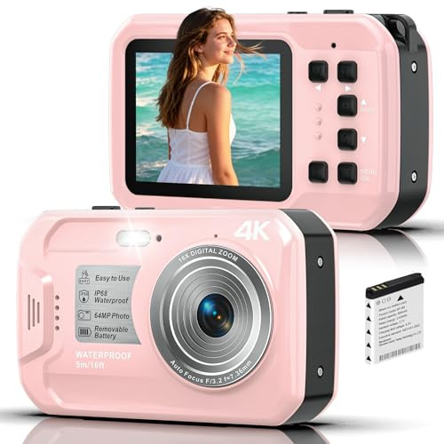 Unterwasserkamera 33FT wasserdichte Kamera 4K Video 64MP Autofokus 16X Digitalzoom Digitalkamera wasserdichte zum Schnorcheln mit 32GB Karte