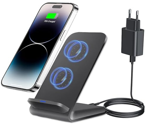 Wireless Charger Stand Induktive Ladestation für Samsung S26 Ultra S25 S24 | 15W Kabelloses Handy Ladegerät für iPhone 17 16 15 14 13 12 11, Google Pixel 10/10 Pro XL/9/9a/9 Pro/8/8a (Mit 18W Adapter)