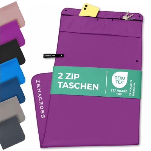 ZENACROSS Sporthandtuch Fitnessstudio aus Mikrofaser, Reißverschluss Tasche und Magnet | Gym Handtuch Kompakt, rutschfest & Schnelltrocknend | Fitness Handtuch