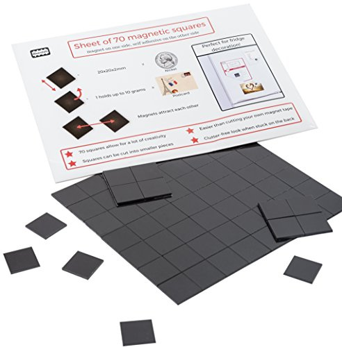 Magnefic Magnetic Squares, 1 Tape Sheet of 70 Magnetic Squares (Each 20x20x2mm), Magnet on one Side, Self Adhesive on The Other Side. Perfect for Fridge Organisation, Art Project, Vision Board