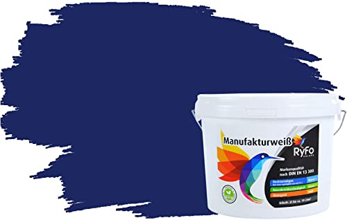 RyFo Colors Bunte Wandfarbe Manufakturweiß Tiefseeblau 3l - weitere Blau Farbtöne und Größen erhältlich, Deckkraft Klasse 1, Nassabrieb Klasse 1