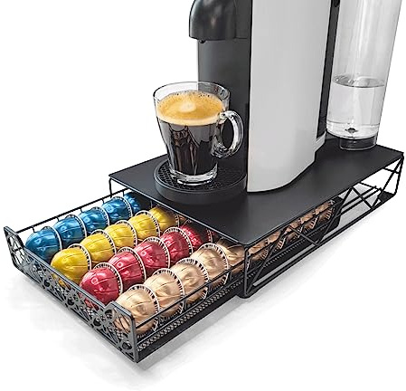 RECAPS Kaffeepadhalter Schubladenablage Kaffeekapseln Küchenorganisator Kompatibel mit Vertuoline Stores 40 Kapseln Schwarze Farbe