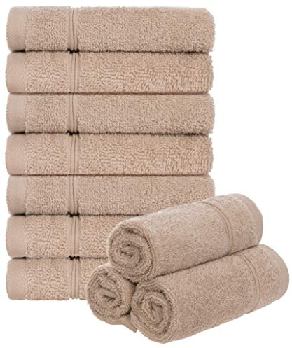 Brandsseller Lot de 10 Serviettes de Toilette 30 x 30 cm Lavettes en Éponge Serviette pour Invité avec Boucles de Suspension Coton 470 g/m² Salle de Bain Ménage - Sable