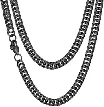 ChainsHouse Halskette Edelstahl Panzerkette für Herren Damen 7MM breit kubanische Halskette Cuban Kette Schwarz mit Geschenkebox enthält - 55cm