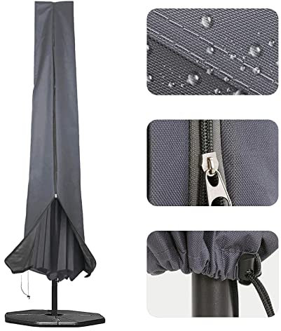 RICHIE Garden Parasol Cover for Garden Umbrella Covers Fit 2.5 to 4m Diameter Parasols 190x25x50cm Waterproof 600D Oxford PVC Coating with Heavy-duty Zip and Adjustable Drawstring Cord at Bottom, Grey