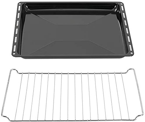 ICQN Set di teglie grigliate 445 x 375 x 35 mm | Adatto per Whirlpool, Ignis, Bauknecht, Indesit, Algor, Neckermann | Leccarda smaltata e griglia forno cromata | Griglia di cottura 44,5x34 cm
