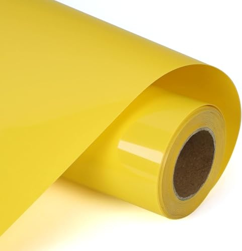 10 Ft Värmeöverföring Vinylfolie Rulle 30,5×305cm Självhäftande Permanent Vinyl HTV Termoadhesiv Textilvinyl för Cricut, Silhouette Cameo, Scrapbooking,t-shirt, hatt, kläder, andra tyger(Gul)