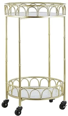 Servierwagen gold rund Metall mit Rollen Marmor Optik Glamour Stil Shafter