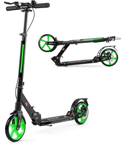 COSTWAY Kickscooter mit Klingel und Ständer, Scooter Roller höhenverstellbar, Tretroller klappbar, Cityroller bis 100kg belastbar, Scooter inkl. Traggurt, für Kinder und Erwachense