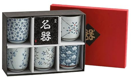 Bowltiful Japanese Chinese Style Ceramic Tea Cup Gift Set - Set of 5