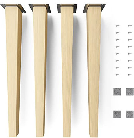 Sossai Möbelfüße aus Naturholz Buche unbehandelt, Clif Square HMF3, 45 cm hoch, eckig, gerade Ausführung, für Stühle, Tische, Schränke