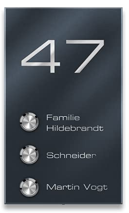 Metzler Mehrfamilien Funkklingel aus V2A Edelstahl - Pulverbeschichtung in Anthrazit RAL 7016-3-Fach Kabellose Türklingel - Aufputz-Montage inkl. Befestigungsmaterial - Größe: 12 x 20 cm