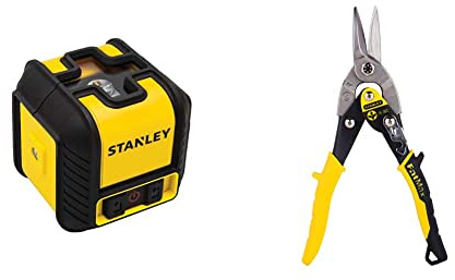 STANLEY STHT77498-1 Rojo Cubix - Nivel Láser de Líneas Cruzadas, 12m de Alcance, Autonivelante + Tijera de corte recto, Capacidad de corte 1,2 mm