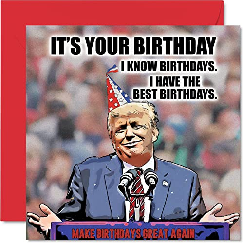 Stuff4 Lustige Donald Trump Geburtstagskarten für Männer und Frauen – Trump Geburtstage – Witz Happy Birthday Karte für Freundin, Mama, Vater, Bruder, Schwester, Kollege, Oma, Opa, 145 mm x 145 mm