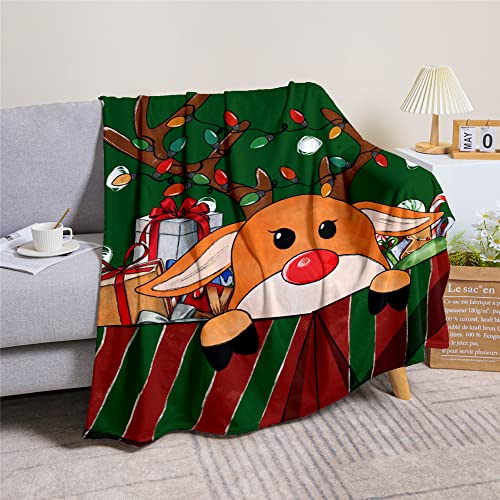 Surwin Flanelldecke Kuscheldecke mit weihnachtlichem Aufdruck Decke Super Weiche Warm Flauschige Mikrofaser Wohndecke, Tagesdecke, Babydecke, Sofadecke, Xmas Geschenk (Weihnachten Rentier,150x200cm)