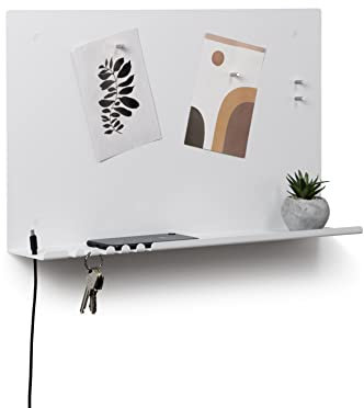 Magnettafel mit Magneten, Schlüssel-Organizer, Telefonregal mit Halterung für Kabel, 49 x 30 cm, Farbe Weiß