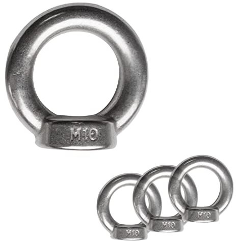 4x Edelstahl M10 Ringmutter V2A 304 - Ösenmutter Augenmutter Ringösen - Traglast 600 kg Hebegeräte Hebezubehör Heberingmutter Hebering Loch für Kabelseil Eye nut Ähnlich-DIN582