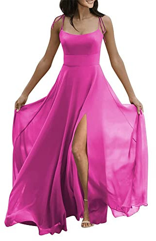 HPPEE Vestidos de dama de honor de boda, tirantes delgados, largos de gasa, sin mangas, vestidos de fiesta para mujer, Lila, 58 Más