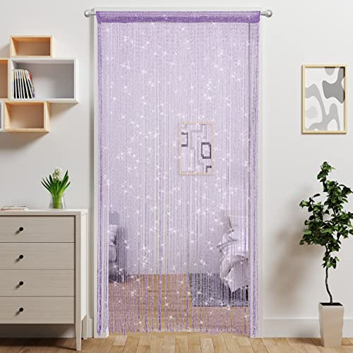 Tür-Fadenvorhang, Tür-Perlenvorhänge, hängende Raumteiler, Perlendekoration, Hippie-Glitzer-Fransenpaneel, Schrank, Fenster, Wand, Hintergrund, Türen, Pailletten, Quaste (lila, 100 × 200 cm)