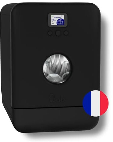 DAAN TECH Bob - Lave-vaisselle Compact 3 Couverts Encastrable - Pose Libre, Avec Réservoir, Portable - Séchage Naturel - Assiette 29 cm - Label Origine France Garantie, Eco-Conçu (Black)