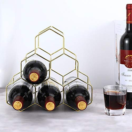 Weinregal, Weinregal, freistehend, goldfarbenes Eisen, Weinregal, Flaschenhalter, Flaschen, sechseckiger Wein, moderner Halter, Schrank