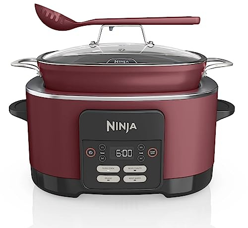 Ninja MC1000 Foodi PossibleCooker 8.5 Quart Multi-Cooker,with 4-in-1 Slow Cooker,Dutch Oven & More,Glass Lid & Integrated Spoon,Nonstick,Oven Safe Pot to 500°F,Cherry Tarte (Renewed)
