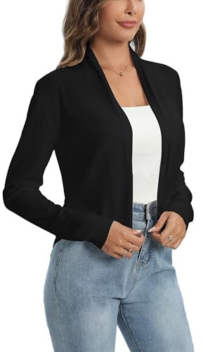 Veste Blazer Femme Gilet Court Boléro Col Châle Ouvert Tricot Cardigan Outwear Manches Longues Robe T Shirt Bretelle Soirée Fête Décontracté Chic Elégante Noir S