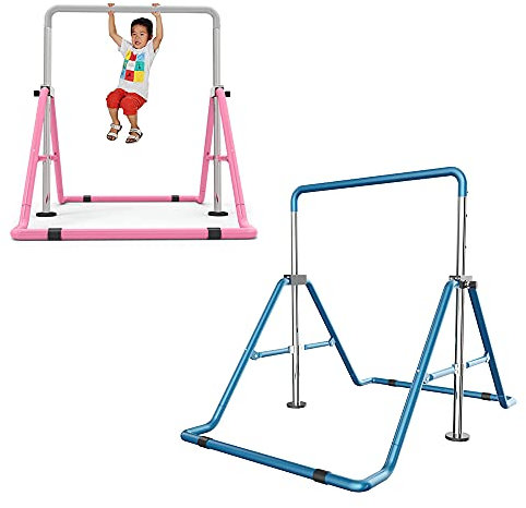 Kaichenyt Turnreck Gymnastik, Kinder Garten Reck Reckanlage Reck Indoor Höhenverstellbar Klappbar Turngeräte Maximale Tragkraft 100KG für Kinder Mädchen Jugendlichevon 2 Farbe (Rosa)