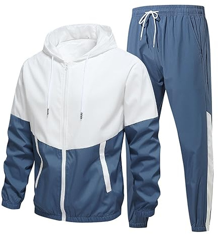 Generisch Trainingsanzug, Herren Joggingsuit Langarm Anzug Fitness Für Freizeit Sport Outdoor Trainingsanzug Kompressionshose Übergröße Trening Anzuge Heren Retro Track Sweat Set (XL, Blau)
