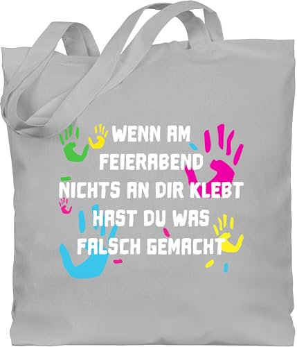 Baumwolltasche - Erzieher Taschen - Wenn am Feierabend nichts an dir klebt - bunte Hände weiß - Unisize - Hellgrau - tasche für erzieherin geschenk kindergärtnerin kindergärtner kita beutel