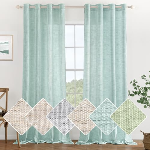 MIULEE Gardinen mit Ösen, Leinenoptik 140x260 cm Blau, 2er Set | Moderne Lichtdurchlässige Fensterschals für Wohnzimmer, Küche & Schlafzimmer, Durchscheinende Dekorative Schlaufenschal