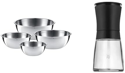 WMF Gourmet Schüsselset 4-teilig & Trend Salzmühle Pfeffermühle 14 cm, unbefüllt, Gewürzmühle, Keramikmahlwerk, Kunststoff, Glas, schwarz