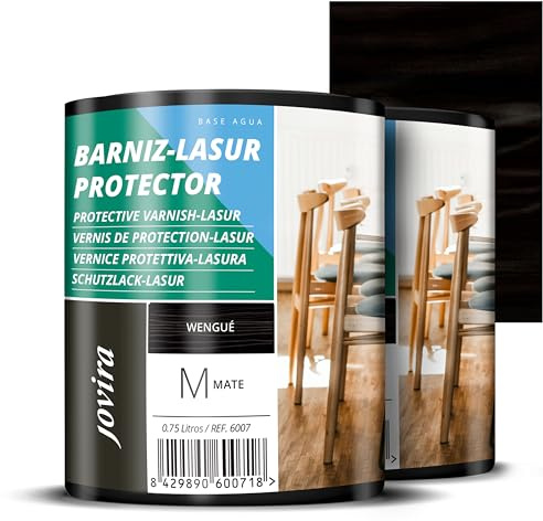JOVIRA PINTURAS BARNIZ-LASUR Protector Mate al Agua. Protege, decora y embellece todo tipo de madera. (2x750 Mililitros, Wengué) F-8-2