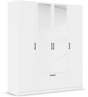 Rauch Möbel Bari, Drehtürenschrank, 4-türig, Kleiderschrank Weiß, 1 Schublade, mit Spiegel, 181x210x54cm