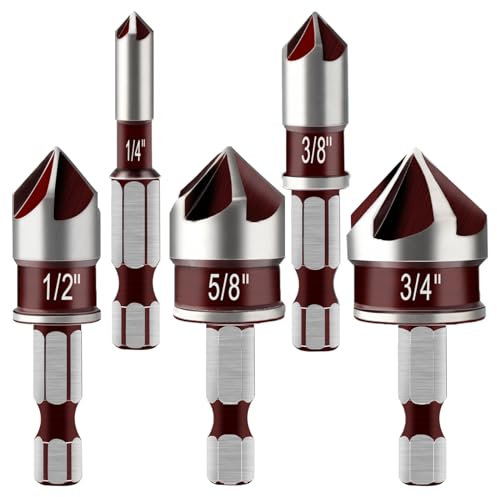 KEWAYO Svasatori per Metallo, 5 pezzi Set di svasatori conici professionali in acciaio HSS, Punta Trapano per Svasatore 82°, per Legno Metallo