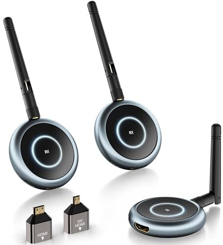 Wireless HDMI Transmitter and 2 Receivers 4K Decoding, Multi-Screen Setups, Support 1TX to 4RX, 1080P@60Hz HDMI Extender Streaming for Laptop, TV Box, Camera to Multiple TVs, Projectors, Monitors, 50M