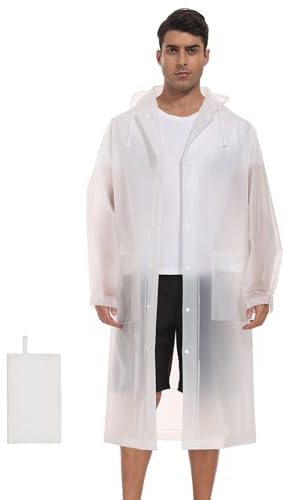 MOCOTONO Reusable Thicken EVA Rain Ponchos for Adults (1 Pack)- Extra Long Rain Jackets Raincoats for Men Women (White,Plus Size)