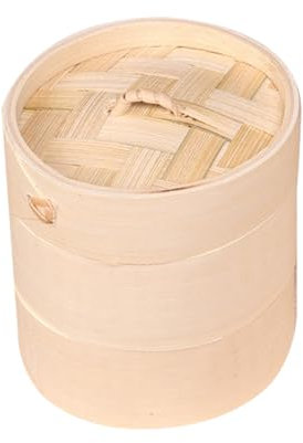 Jarsense 8CM Bamboo Steamer, Traditional Design Chinese Food Steamer, Two Tiers With Lid, Suitable for Small Dumplingsfor Dim Sum fish meat Dumplings