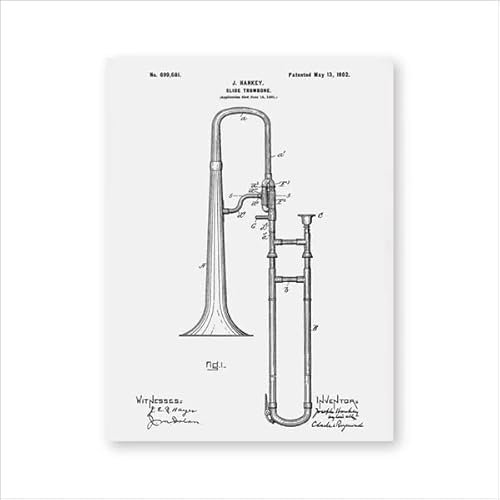 SHUYINGHENGXIE Posaune Blueprint Poster Musik Raum Dekor Vintage Leinwand Malerei Wandkunst Bilder Geschenk Kein Rahmen-E_30x40cm