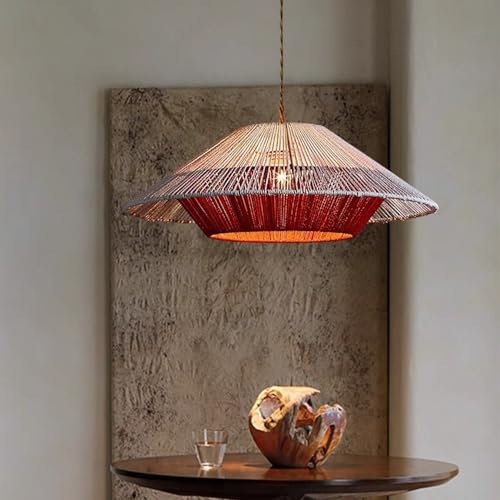 JOJOM Natürlichen Rattan Pendelleuchten Handgewebte Boho Pendelleuchte Rattan Korb Hängeleuchte Bauernhaus Kuppel Deckenhängelampe Bauernhaus Wicker Pendelleuchte für Esszimmer Küche Insel Wohnzimmer