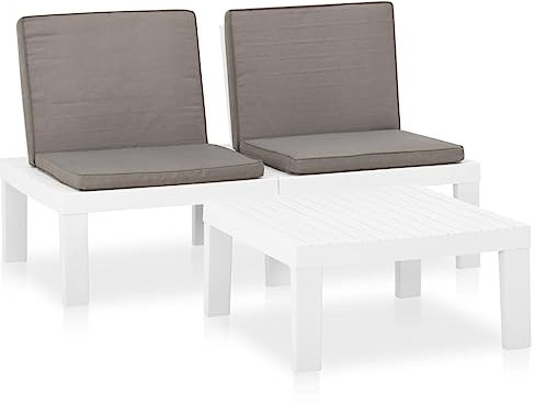 KTHLBRH 2-TLG. Garten-Lounge-Set mit Auflagen Kunststoff Weiß Terrassenmöbel-Sets Outdoor-Möbel-Sets Gartenmöbel-Sets für Gärten, Terrassen und Balkone
