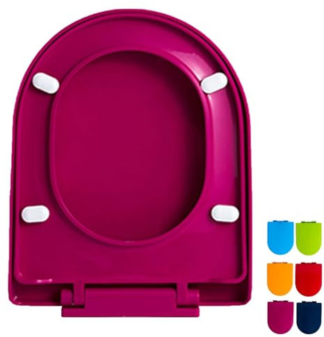 Giural Sedile Copriwater D Forma, Sedile WC a Forma di D con Chiusura Ammortizzata,Rilascio Rapido, Pulizia Facile ASSE WC colorato, 36 * 44.5cm,Fuchsia
