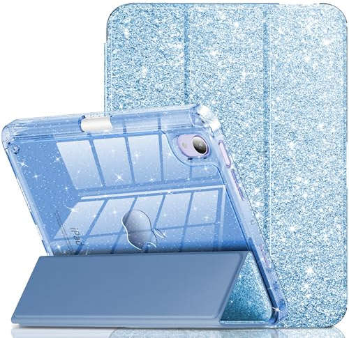 INFILAND Coque pour iPad mini 7 (A17 Pro), iPad mini 6, iPad mini 7e/6e génération 2024/2021 8,3 pouces, jolie coque de protection transparente à paillettes avec porte-crayon pour enfants, filles