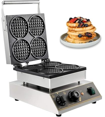 QUSYZD Gaufrier Rond Commercial, 4 pièces, Machine à gaufres électrique antiadhésive 1750 W, contrôle de la température et du Temps, gaufrier pour Restaurant, hôtel, cafés, Snack-Bars, FA,
