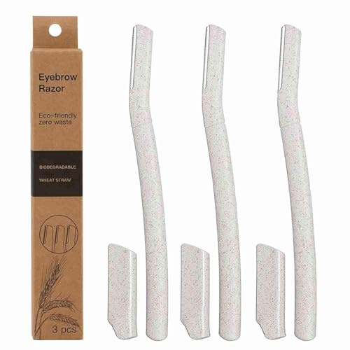 3Pcs Biodegradable Wheat Straw, Eyebrow Razor Shaper for Women, Peach Fuzz & Facial Hair Remover and Trimmer, Exfoliating Dermaplane Tool