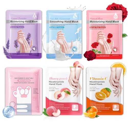 6 Pairs Hand Mask for Dry Cracked Hands,Nourishing Moisturizing Gloves,Hands Moisturizer for Deep Moisturizing,Silky Smooth Moisturizing Gloves,Hand Care Mask Set(A)