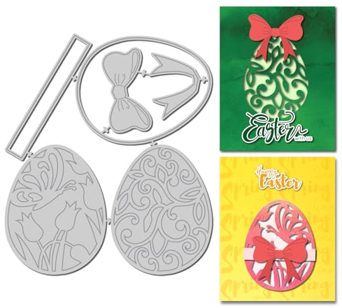 arriettycraft Ostereier Stanzformen-Set – Eierformen Schablone mit Schmetterling, Tulpenmuster für Kartenherstellung, Scrapbooking, Geschenkanhänger und Papierbasteldekoration (3-in-1 Doppelnutzung)