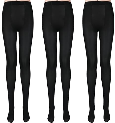 ouhos 3 paia di collant neri da donna, elastici, semi-opachi, comodi collant da donna, taglie forti, Nero (IT, Testo, XXL, 3XL, Plus, Regular, Nero)